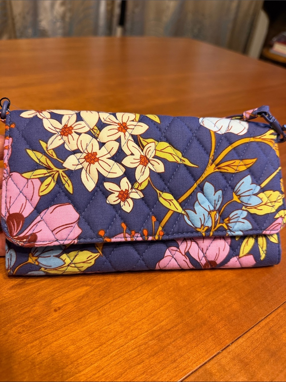 NEW Vera Bradley Navy Floral Quilted Wallet Crossbody